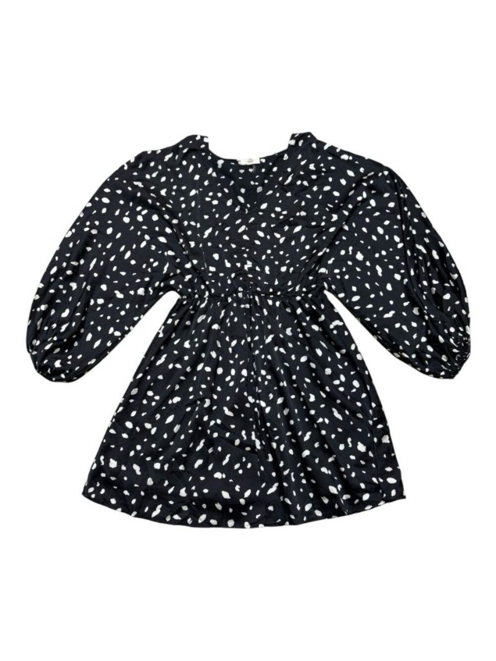 Entro Dress Medium Black Ivory Print Balloon Sleeve Empire Waist